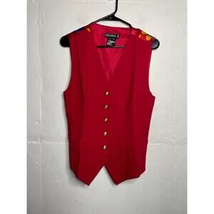 Vintage Wool/Silk Escada Vest Red Horsebit Equestrian Gold Size 40